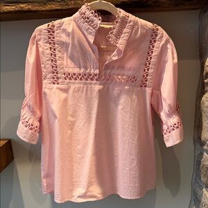 Women's Pink Crochet Trim Blouse